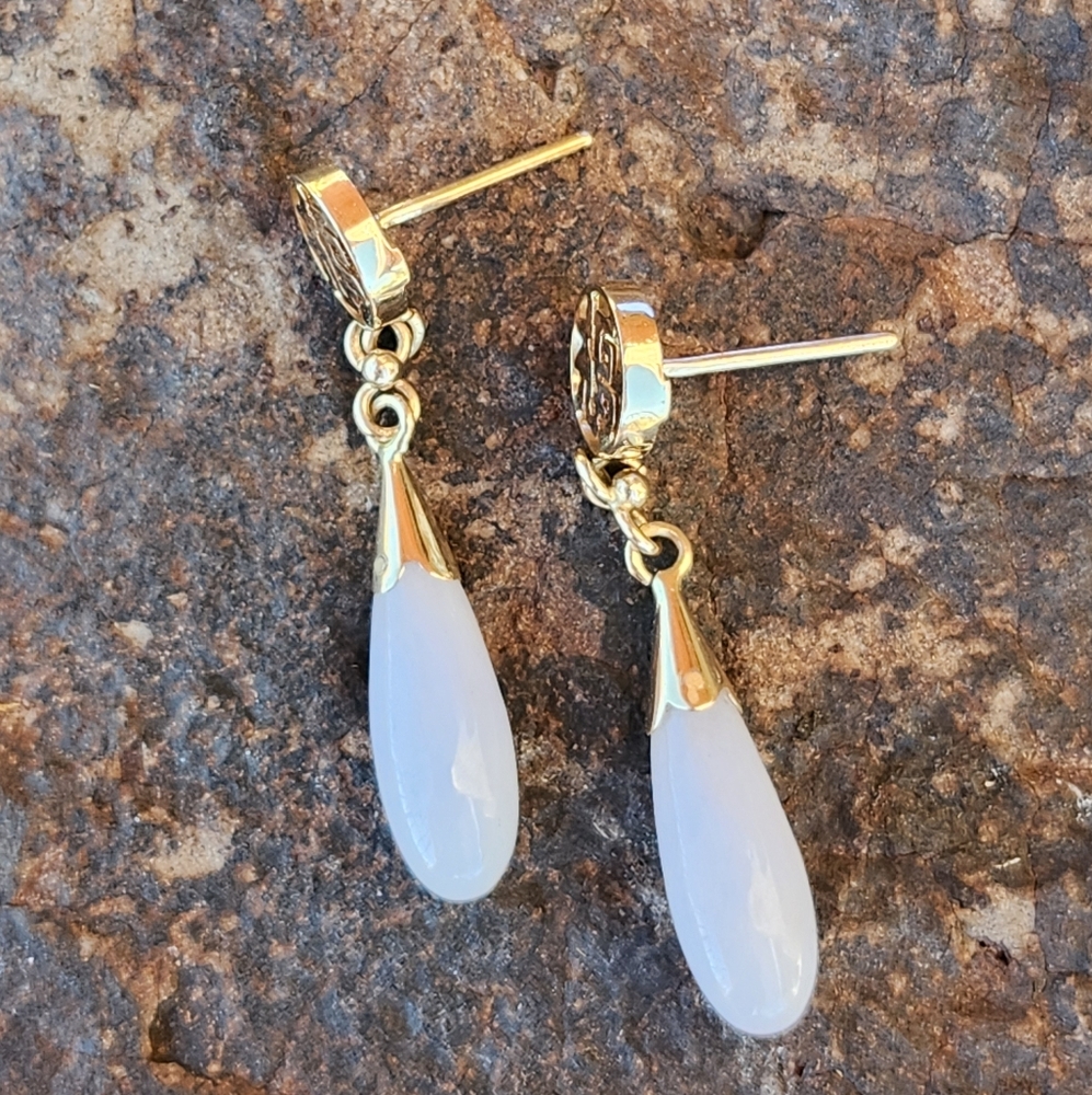 14k Solid Yellow Gold Drop Earrings - image 6